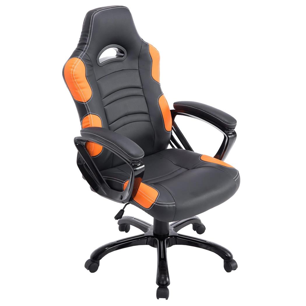 Gaming-Stuhl AUKE, neigbar, sportliches Design, Lederbezug, Farbe Schwarz / Orange