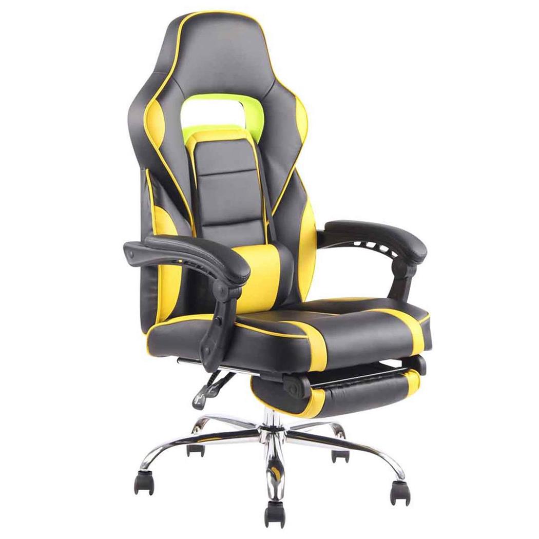 Gamingstuhl LISTER, ausziehbare Fußstütze, Lordosekissen, Lederbezug, Farbe Gelb
