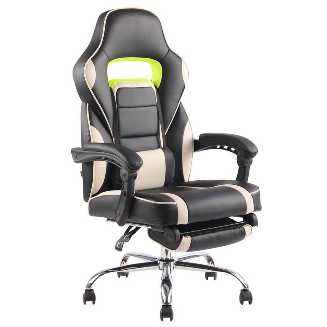 Gamingstuhl LISTER, ausziehbare Fußstütze, Lordosekissen, Lederbezug, Farbe Beige