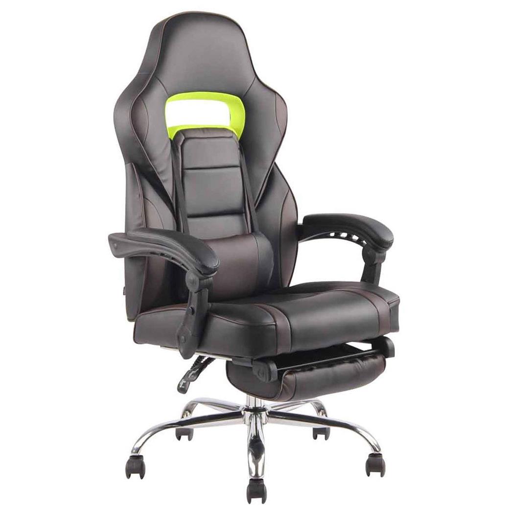 Gamingstuhl LISTER, ausziehbare Fußstütze, Lordosekissen, Lederbezug, Farbe Braun