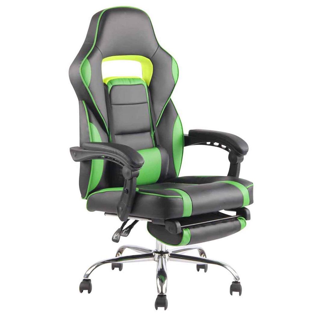 Gamingstuhl LISTER, ausziehbare Fußstütze, Lordosekissen, Lederbezug, Farbe Grün