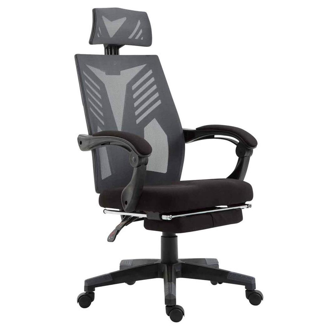Gamingstuhl NEON BLACK, ergonomisch, ausziehbare Fußablage, atmungsaktiver Netzbezug, Farbe Schwarz / Grau