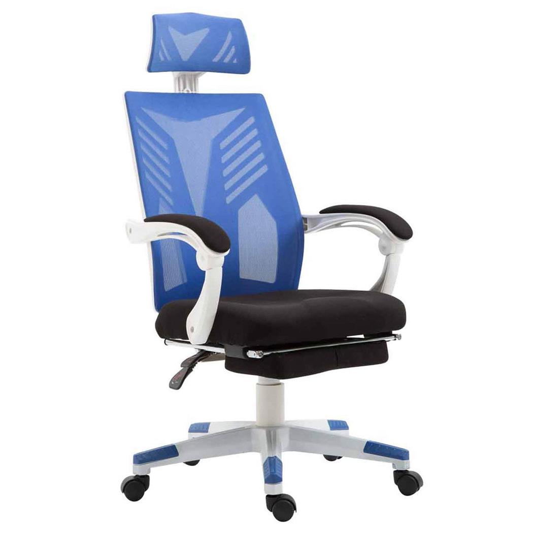 Gamingstuhl NEON WHITE, ergonomisch, ausziehbare Fußablage, atmungsaktiver Netzbezug, Farbe Schwarz / Blau