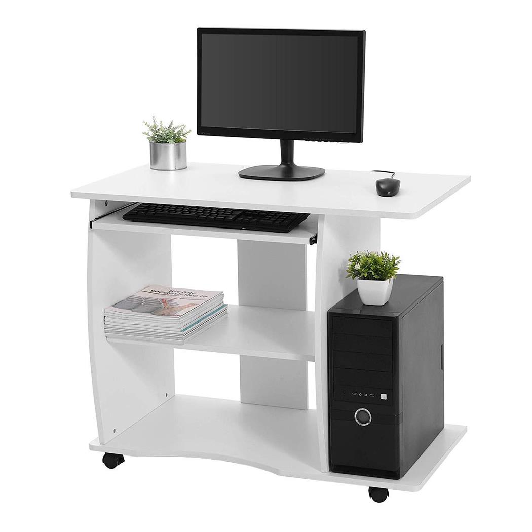 Computertisch DAMIAN, 90x50x75 cm, mit Rollen, Holz, Farbe Weiß