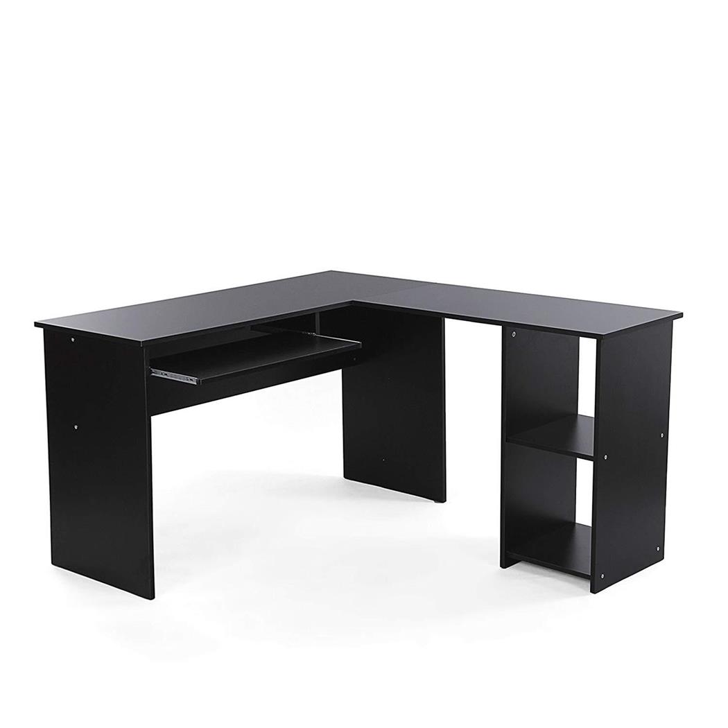 Eckschreibtisch CHLOE, 140 x 120 x 75cm, mit eingebautem Regal, Holz, Farbe Schwarz