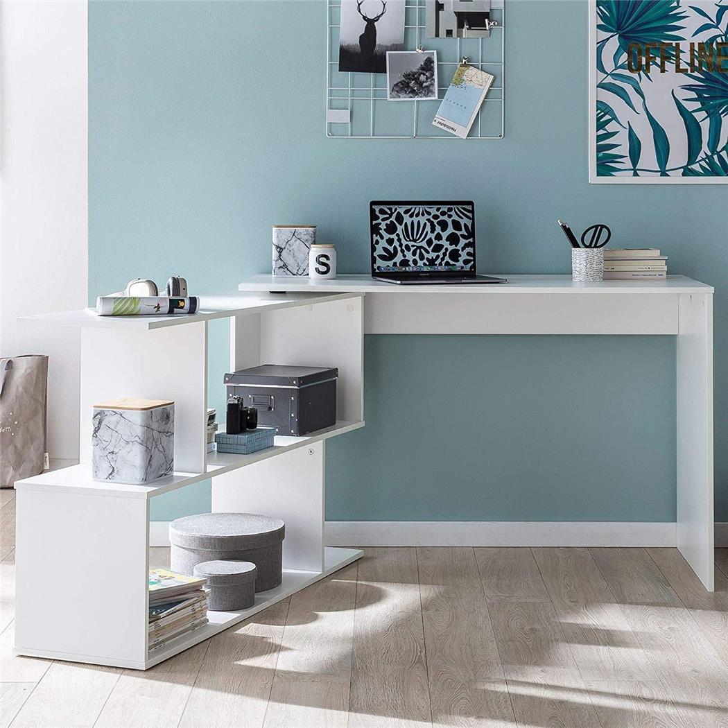 Designer-Bürotisch FATIMA, 119 x 49 x 78 cm, mit Regalen, aus Holz, Farbe Weiß