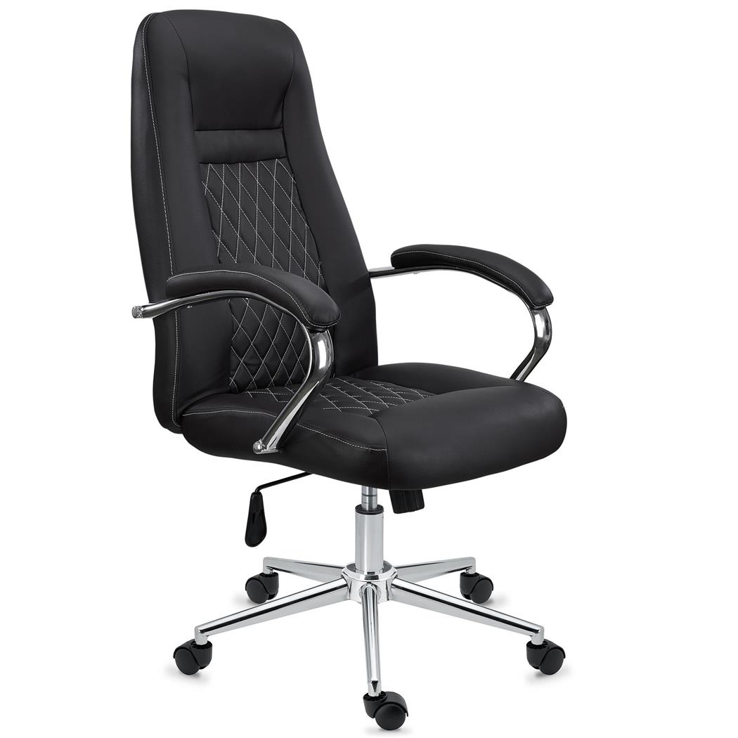 Chefsessel ISTANBUL, exklusives Design mit Lederbezug und Ziernähten, Stahlstruktur, Farbe Schwarz