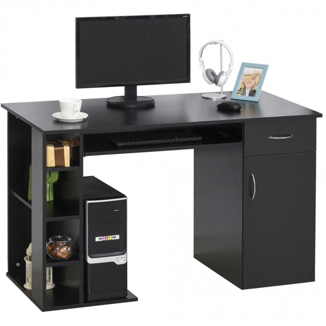 Computertisch BOCHUM, mit Schubladen und Tastaturauszug, Abmessungen 120 x 60 x 74 cm, aus Holz, Farbe Schwarz