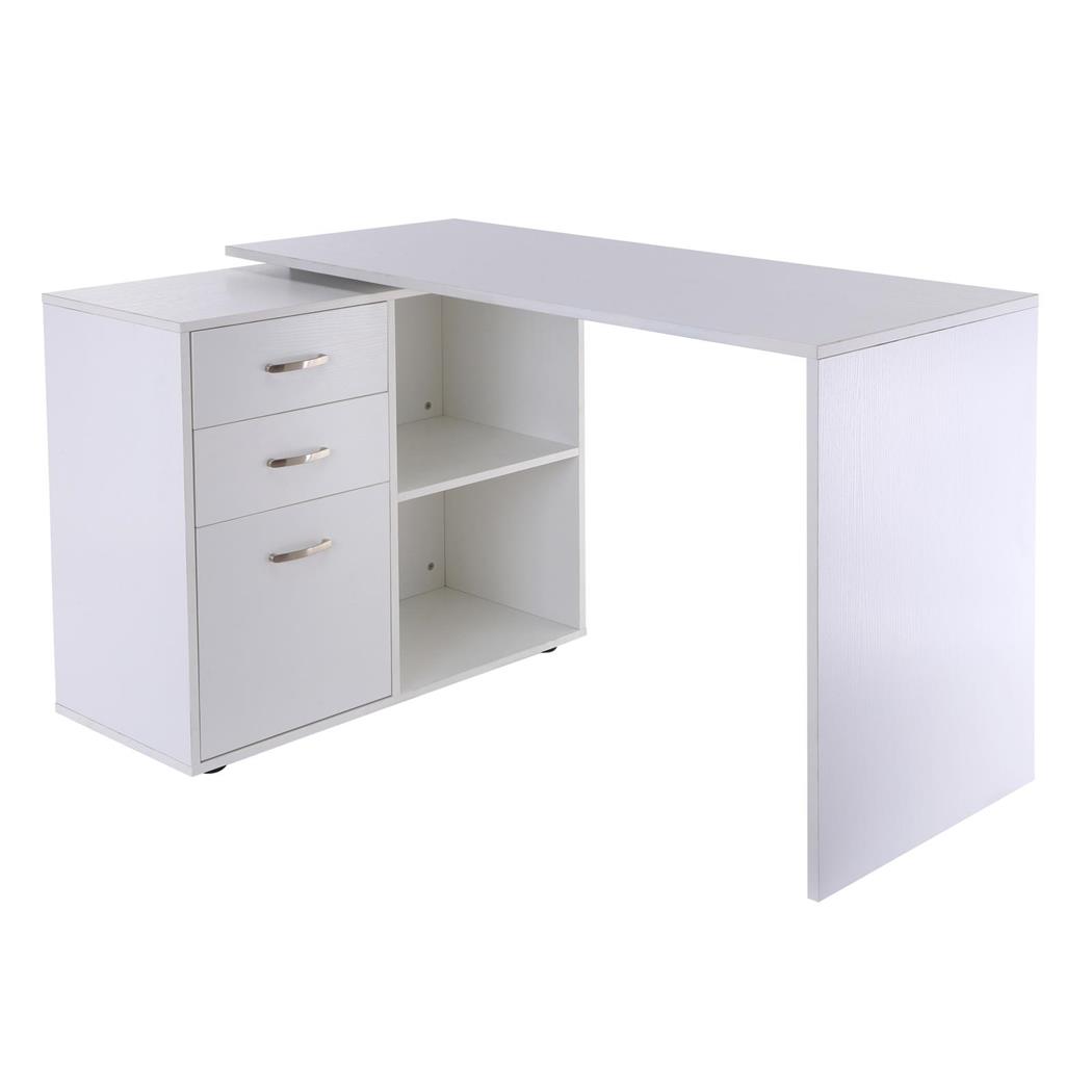 Bürotisch ERFURT, mit Regalen und Schubladen, Holz, Farbe Weiß
