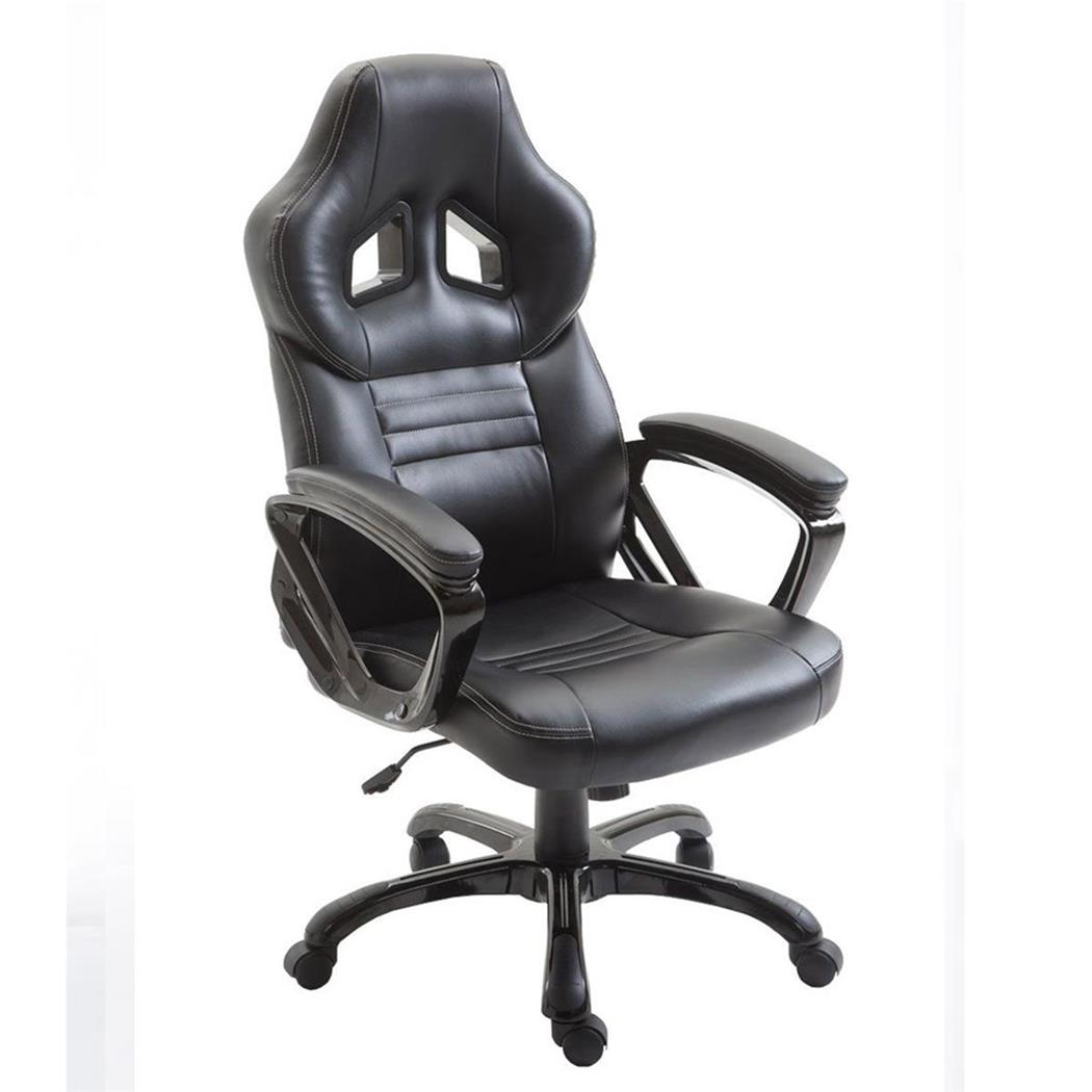 Gaming-Stuhl RAIKONEN, sportliches Design, dicke Polsterung, Lederbezug, Farbe Schwarz 