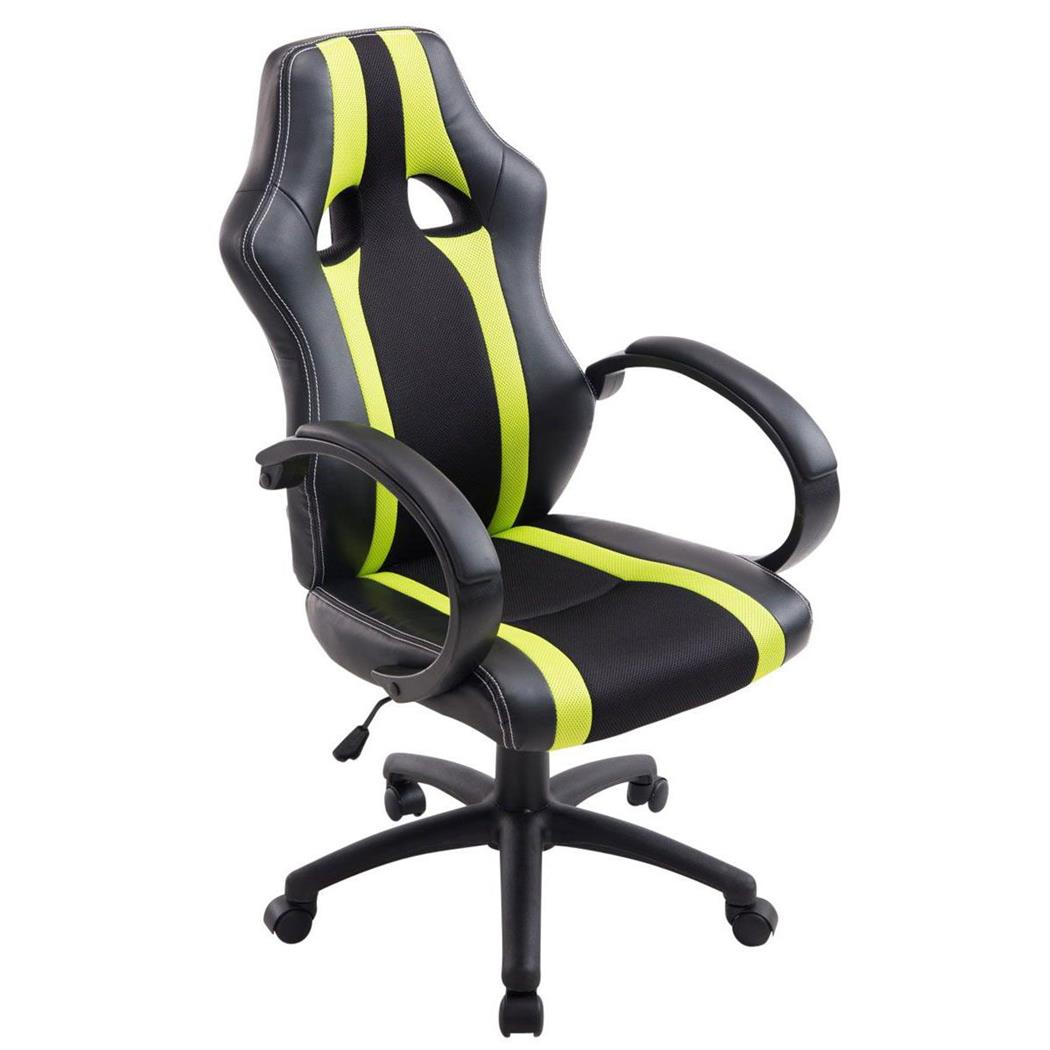 Gaming-Stuhl KUBICA, hohe Rückenlehne, dicke Polsterung, Leder- und Netzstoffbezug, Farbe Schwarz / Grün