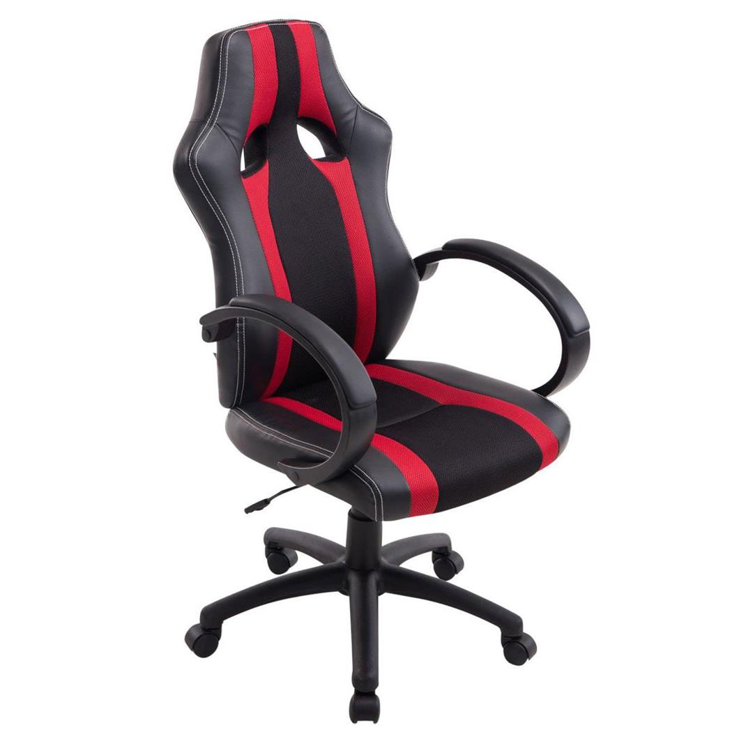 Gaming-Stuhl KUBICA, hohe Rückenlehne, dicke Polsterung, Leder- und Netzstoffbezug, Farbe Schwarz / Rot