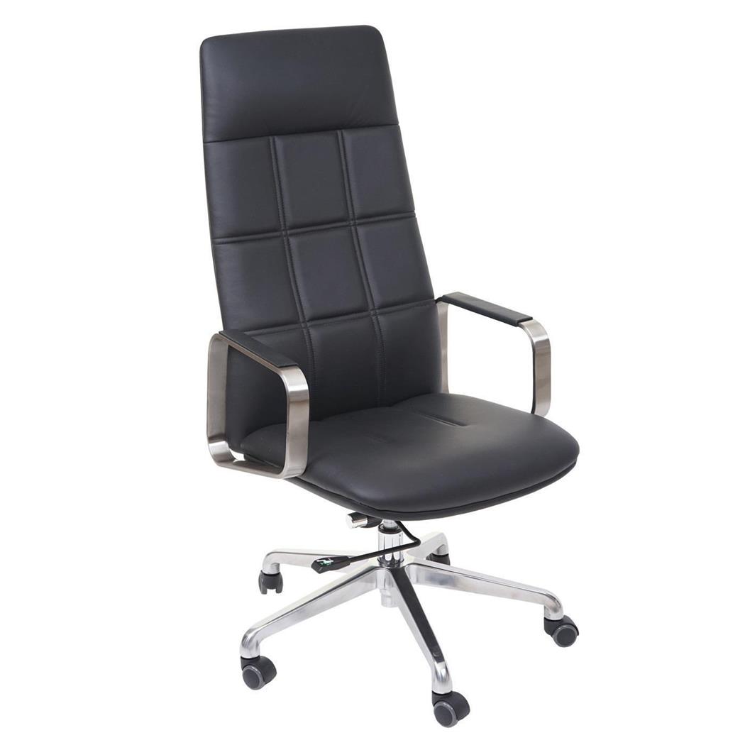 Bürostuhl ROKE, ISO 9001 -zertifiziert, Wippmechanismus, Naturleder, Farbe Schwarz