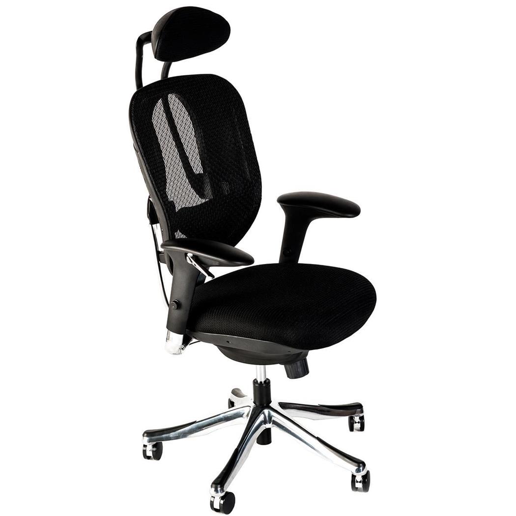 Ergonomischer Bürostuhl CONQUES, komplett anpassbar, Lordosenstütze, dicke Polsterung, Netzbezug, Farbe Schwarz