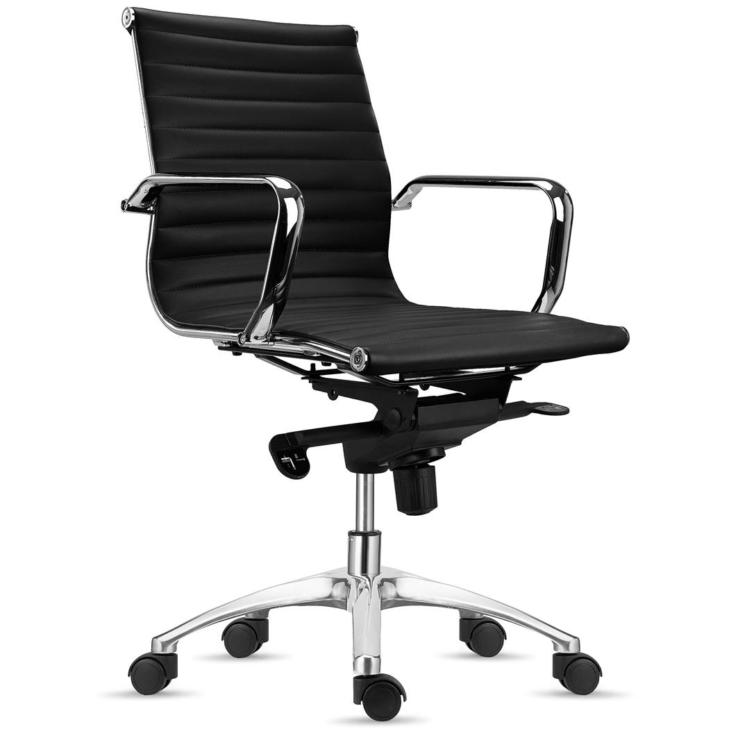 Bürostuhl CHICAGO, elegantes Design, mittlere Rückenlehne, Bezug in Echtleder, Farbe Schwarz