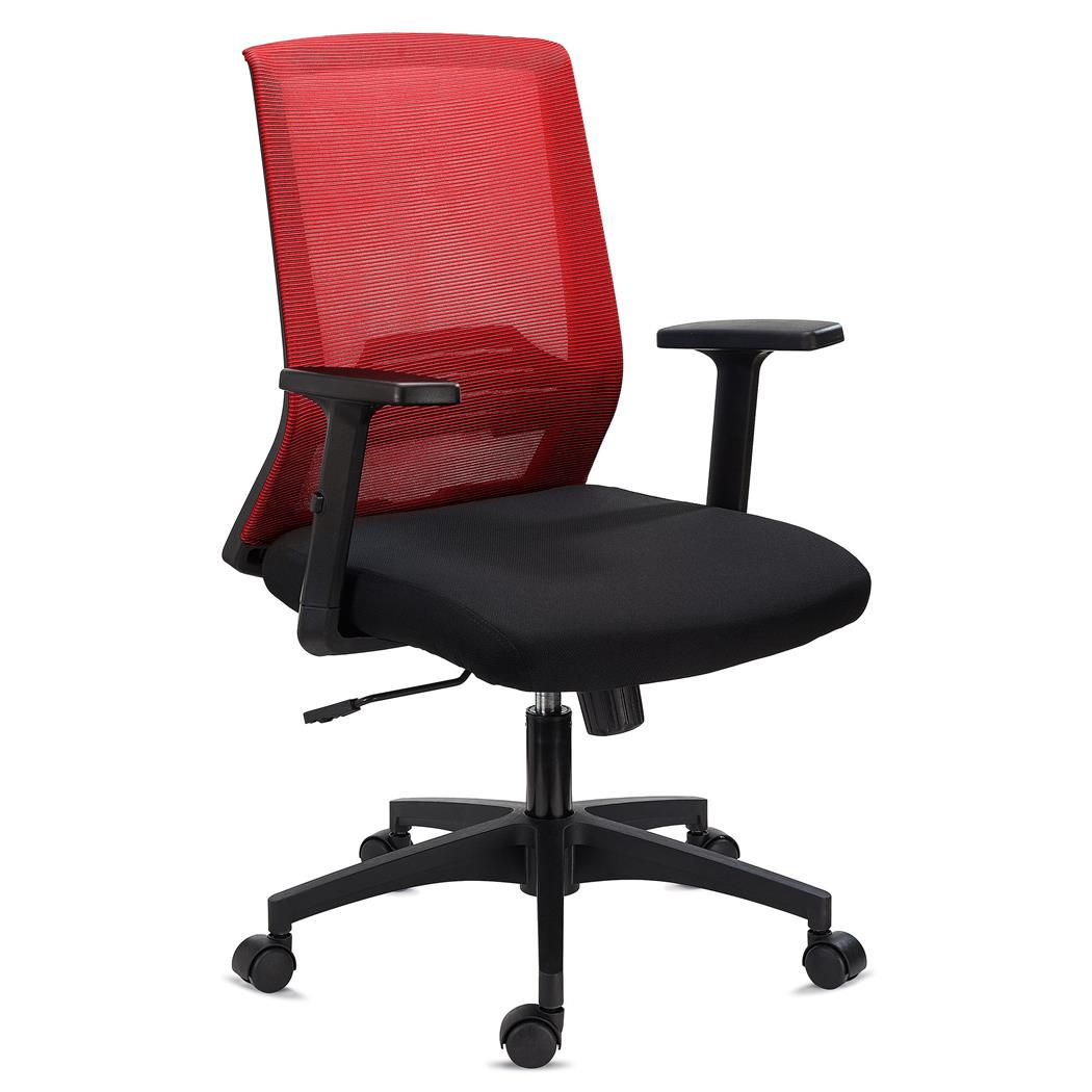 Bürostuhl MIAMI, Lordosenstütze, verstellbare Armlehnen, bequem und robust, Farbe Rot