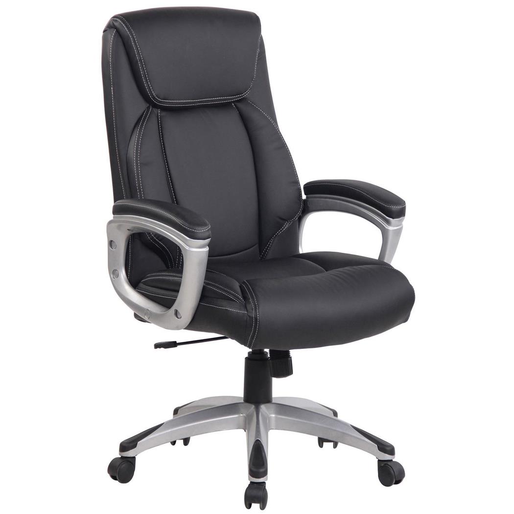 Chefsessel MIRANDA, dicke Polsterung, Wippmechanismus, Lederbezug, Farbe Schwarz