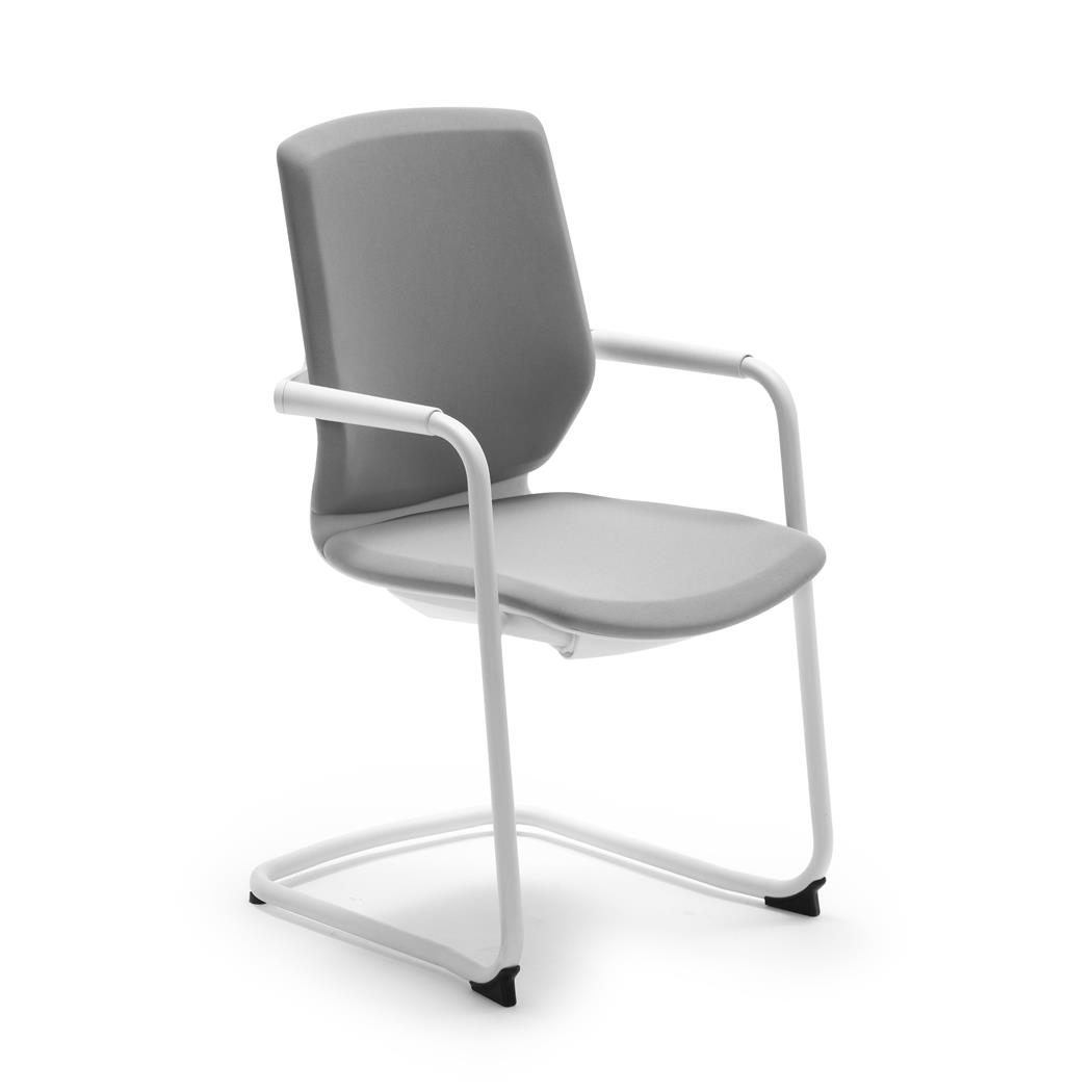 Besucherstuhl OSCAR, elegantes Design, Metallgestell in Weiß, Stoffbezug, Farbe Grau