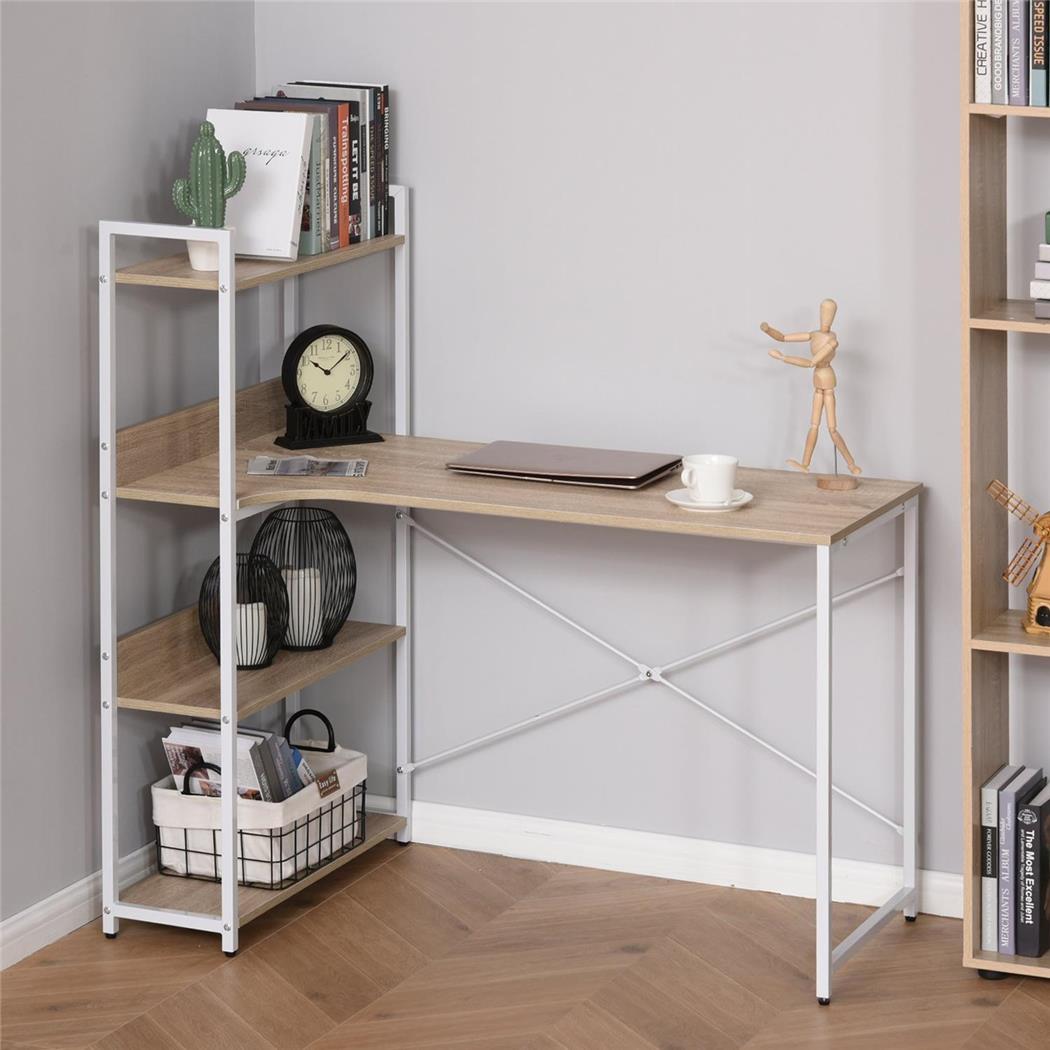 Bürotisch MACAU, mit praktischem Regal, 120x70x120 cm, Holz, Farbe Weiß und Eiche