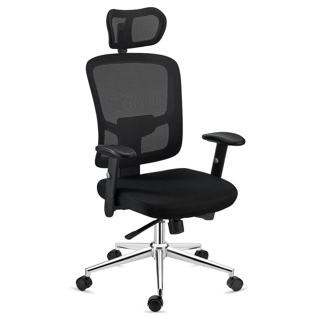 DEMO# Ergonomischer Bürostuhl MARKO, Kopf- und Lordosenstütze, Synchronmechanik, Farbe Schwarz
