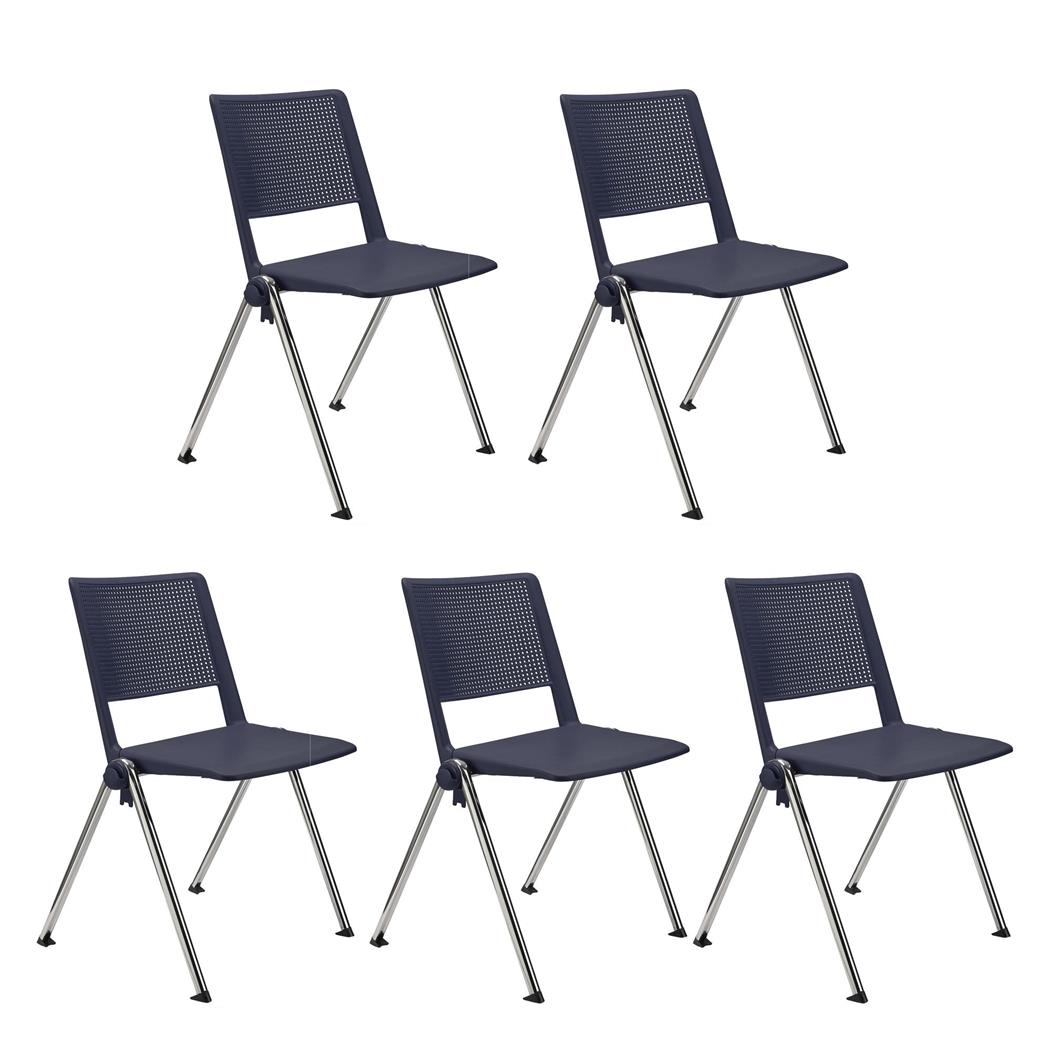 Im 5er-Set: Konferenzstuhl CARINA, stapel- und reihenverbindbar, verchromtes Stahlgestell, Farbe Blau