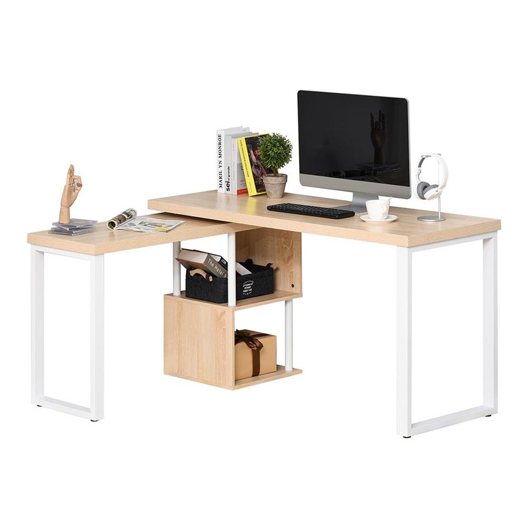Eckschreibtisch BARTON, 1220x55x76cm, Modulsystem, Holz und Metall, Farbe Buche