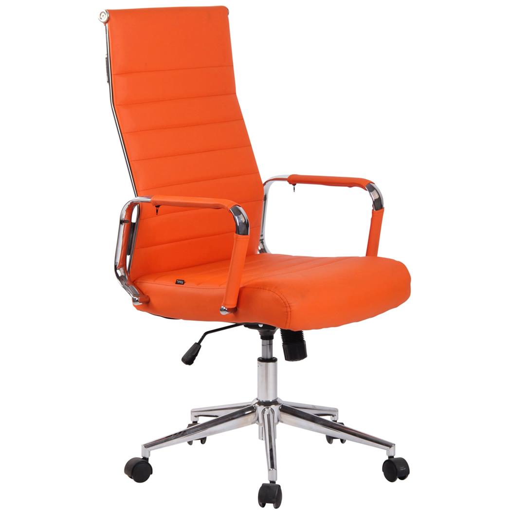 Bürostuhl KOLMU, Metallgestell, elegantes Design in Leder mit Quersteppung, Farbe Orange