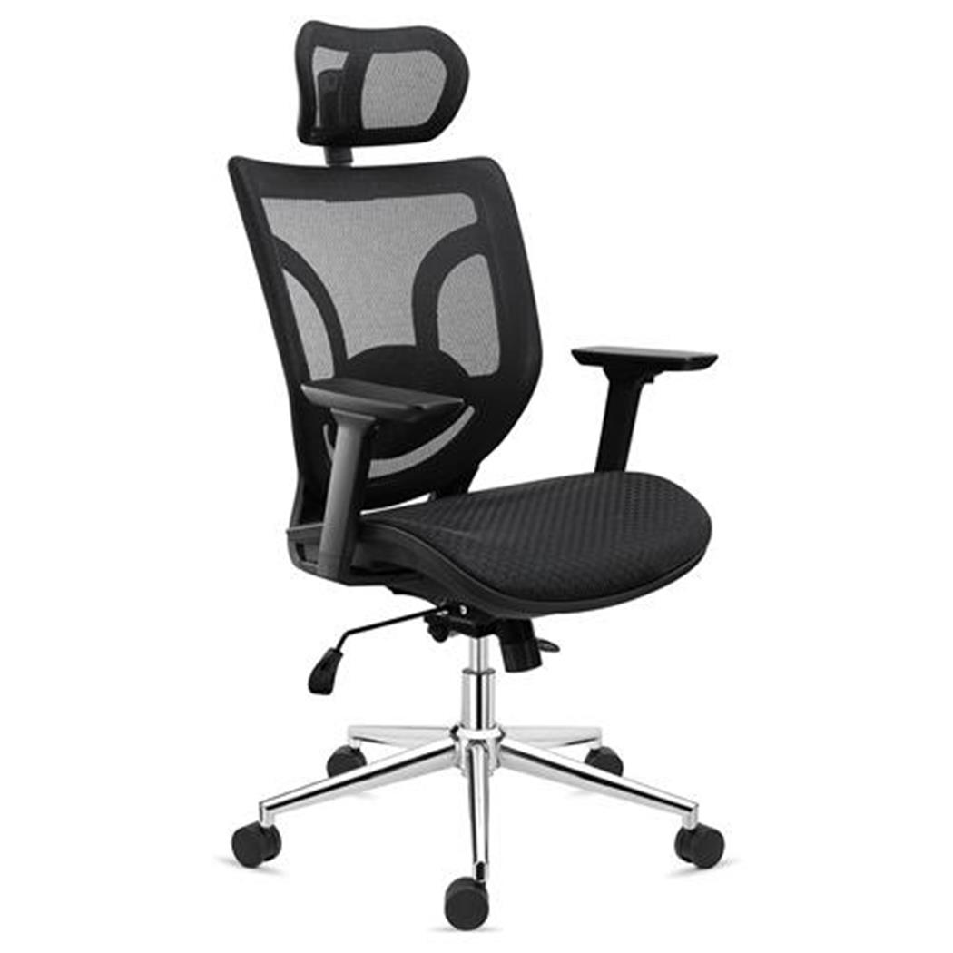 DEMO# Ergonomischer Bürostuhl LAMBO PRO mit Kopfstütze, 8h-Nutzung, Lordosenstütze, 3D-Armlehnen, Farbe Schwarz