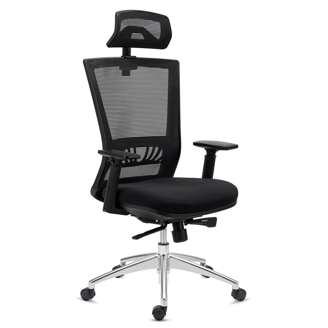 DEMO# Ergonomischer Bürostuhl MAGNUM ELITE, Kopf- und Lordosenstütze, 8h-Nutzung, Aluminium-Fußkreuz, Farbe Schwarz