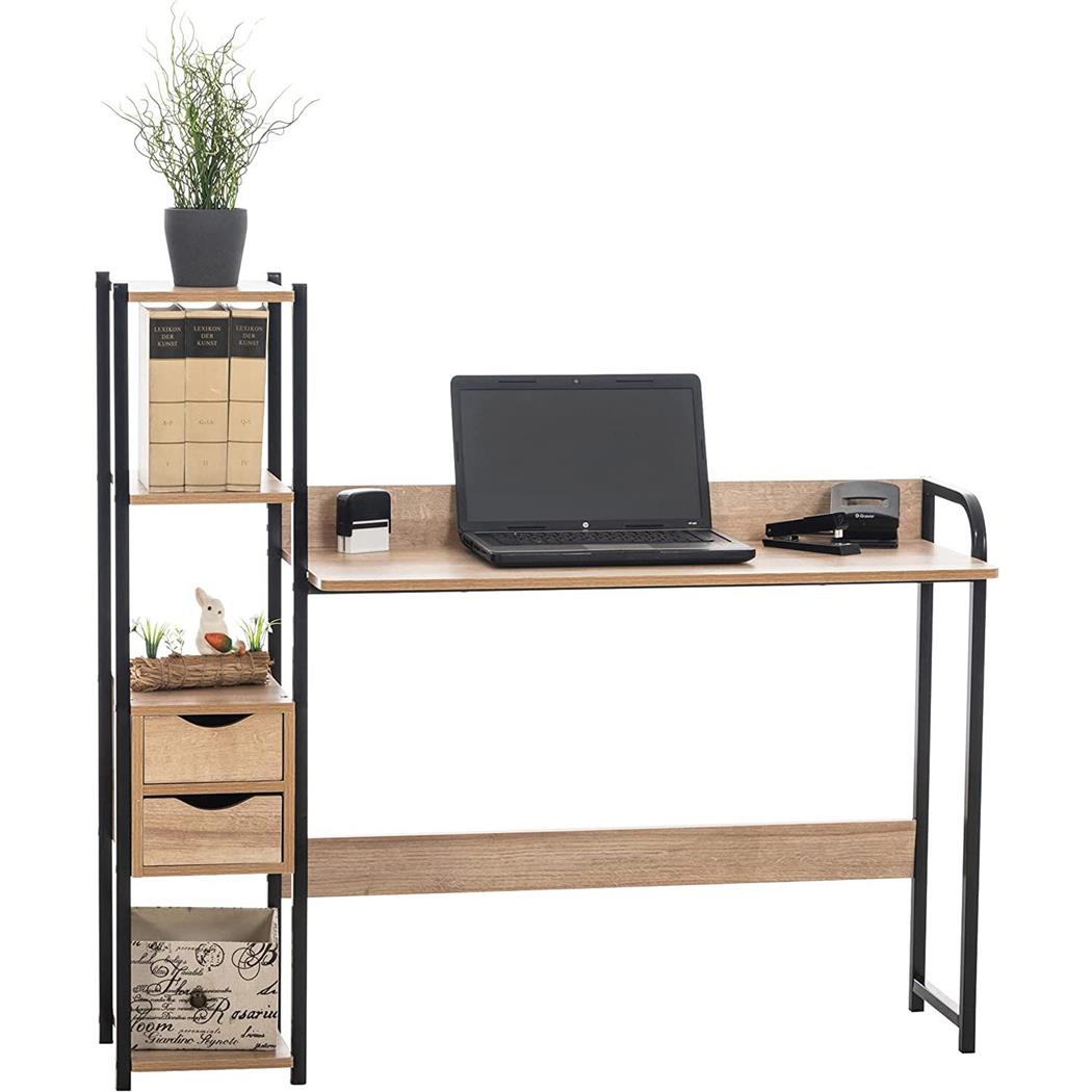 Bürotisch SIDE, mit Schubladen und Regal, 124x40x111 cm, aus Metall und Holz, Farbe Eiche