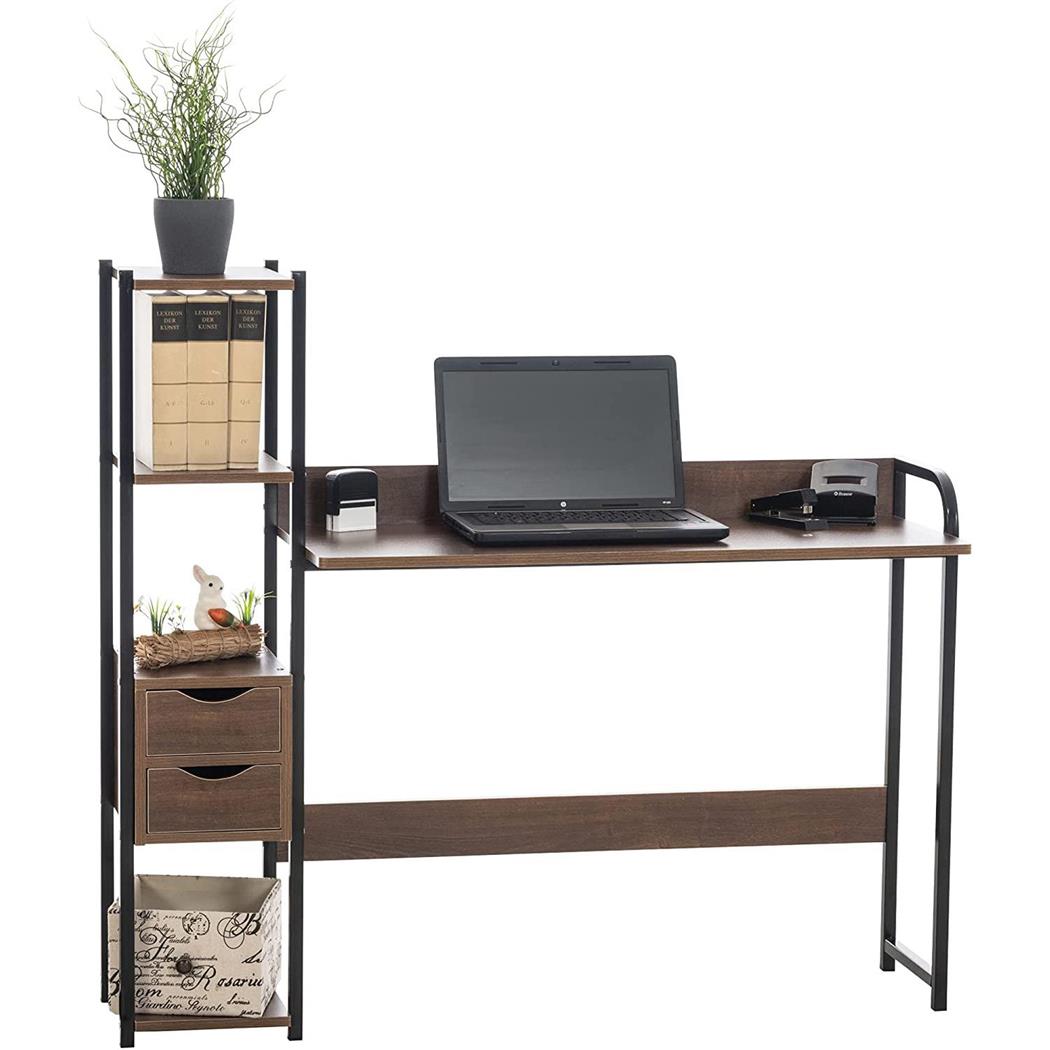 Bürotisch SIDE, mit Schubladen und Regal, 124x40x111 cm, aus Metall und Holz, Farbe Walnuss