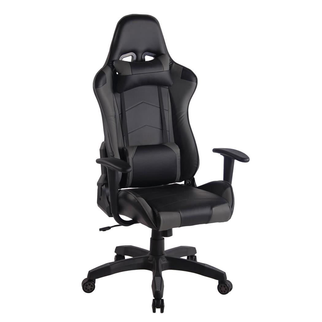 Gaming-Stuhl DARIUS, Nacken- und Lordosenkissen, Kunstleder, Farbe Schwarz/ Grau
