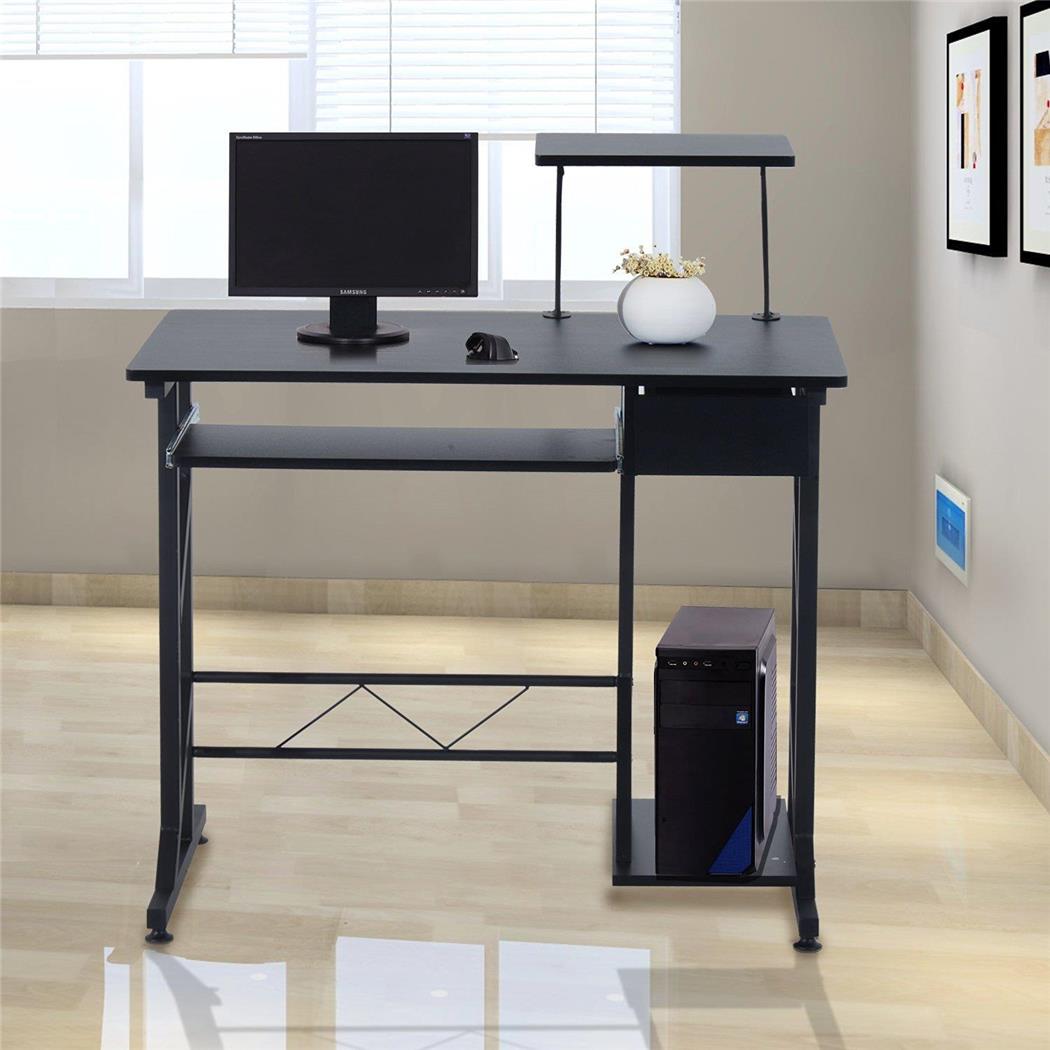 DEMO# Computertisch ARNOLD, MDF und Metall, Tastaturauszug, Abmessungen 90x50x95 cm, Farbe Schwarz