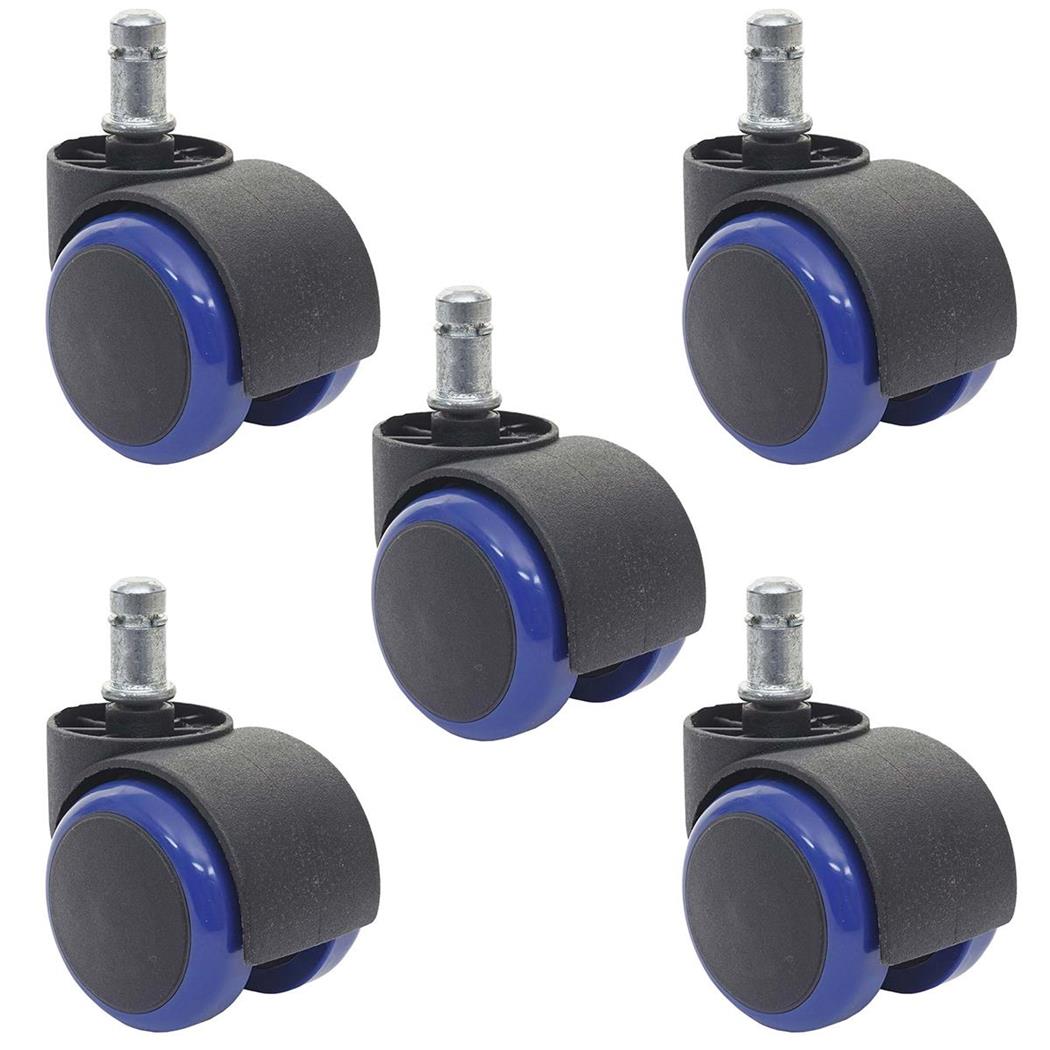 5er-Set Hartbodenrollen BLADE 11x50 mm, Gummibeschichtung, Farbe Blau