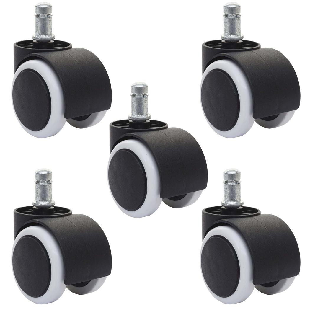 5er-Set Hartbodenrollen BLADE 11x50 mm, Gummibeschichtung, Farbe Weiß