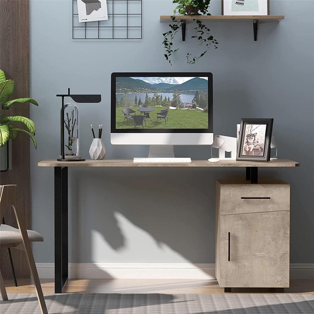 Computertisch MAGNOLIA, Abmessungen 150x60x76 cm, mit Schubladen, aus Metall und Holz, Farbe Eiche