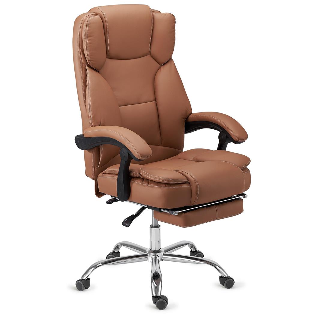 DEMO# Bürosessel LINCON, sehr bequem und ergonomisch, ausziehbare Fußstütze, Kunstleder, Farbe Hellbraun