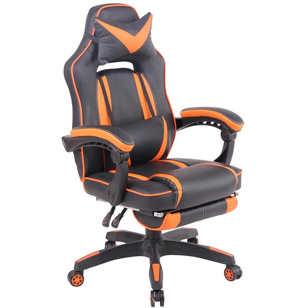 Gamingstuhl MARQUEZ, ergonomisch mit Fußstütze, Leder, Farbe Schwarz und Orange