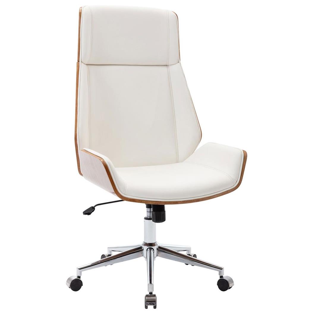 Chefsessel KINGSTON, dicke Polsterung, elegantes Design in Nussholz und Leder, Farbe Weiss