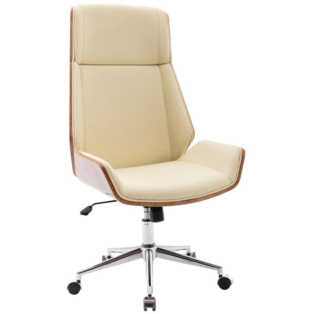 Chefsessel KINGSTON, dicke Polsterung, elegantes Design in Nussholz und Leder, Farbe Creme