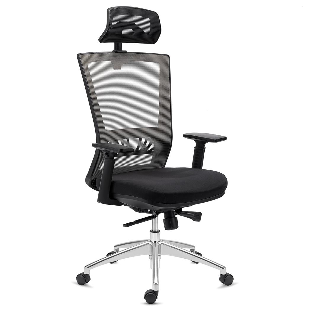 DEMO# Ergonomischer Bürostuhl MAGNUM ELITE, Kopf- und Lordosenstütze, 8h-Nutzung, Aluminiumfußkreuz, Farbe Grau