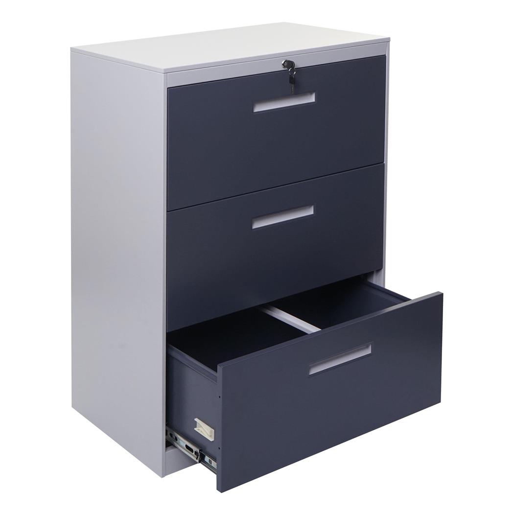 Aktenschrank DEVIS, Hängeregistraturschrank, 3 Laden, abschließbar, 103x76x46cm, Farbe Dunkelgrau
