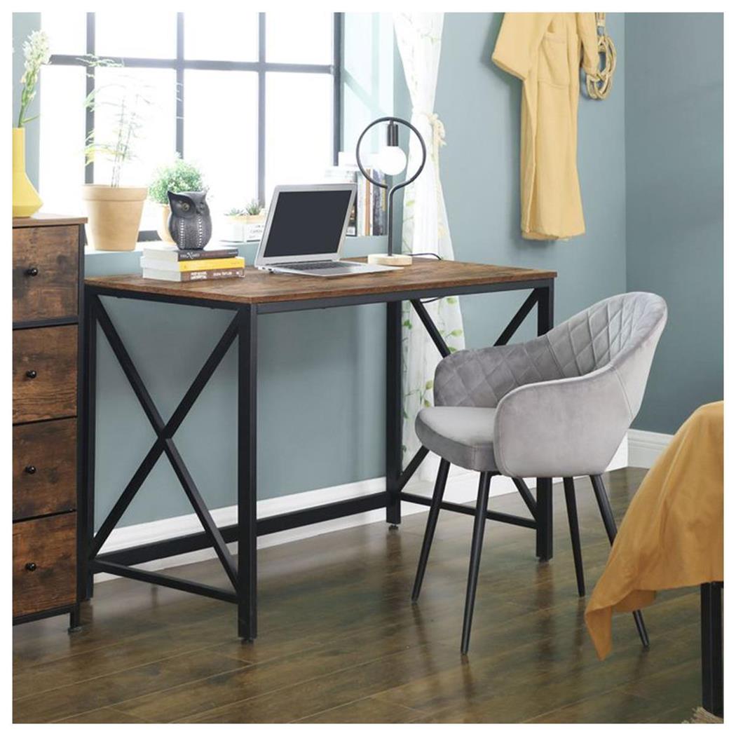 Bürotisch KARAN, 115x60x76 cm, modernes, minimalistisches Design, aus Metall und Holz, Farbe Walnuss