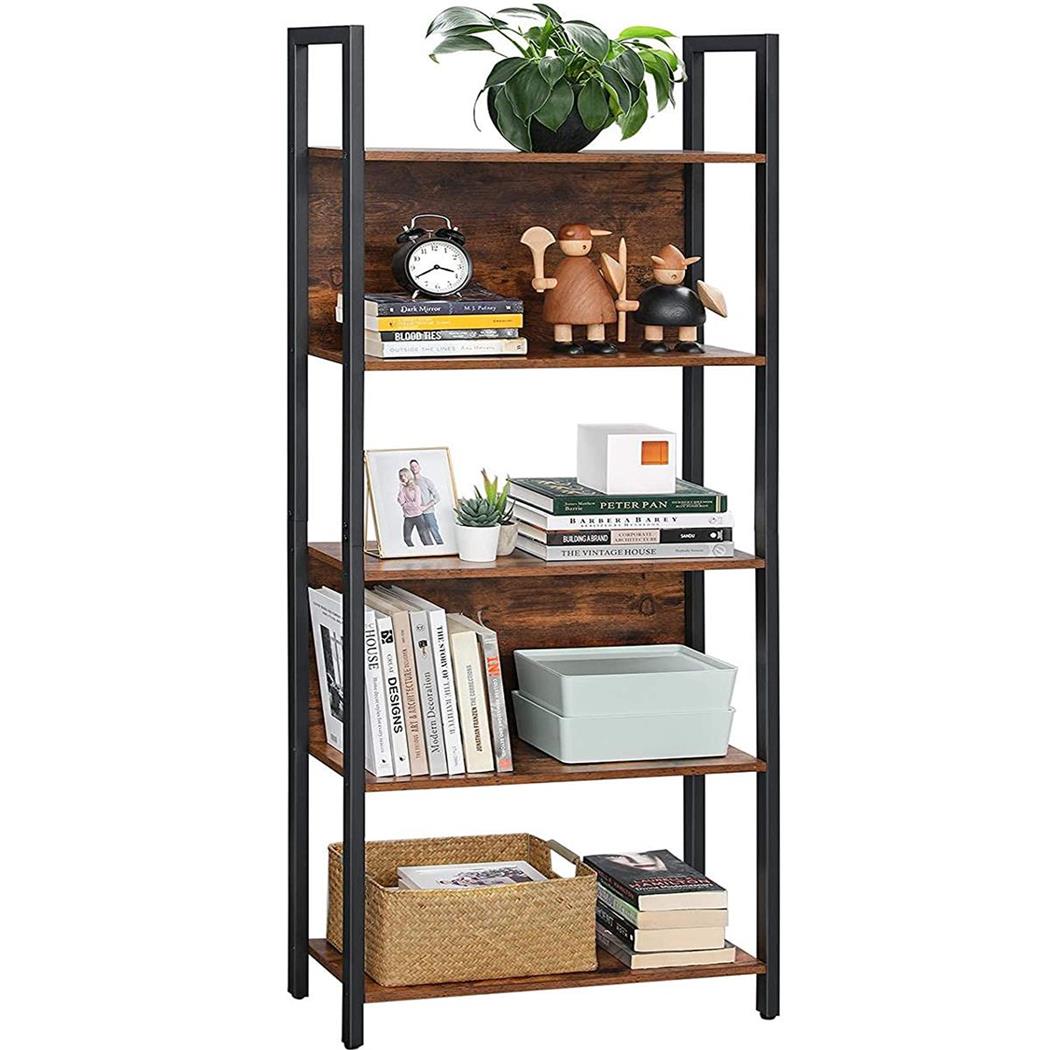 Bücherregal HONEY, Abmessungen 62x24x165cm, industrielles Design, Metall und Holz, Farbe Schwarz/ Buche