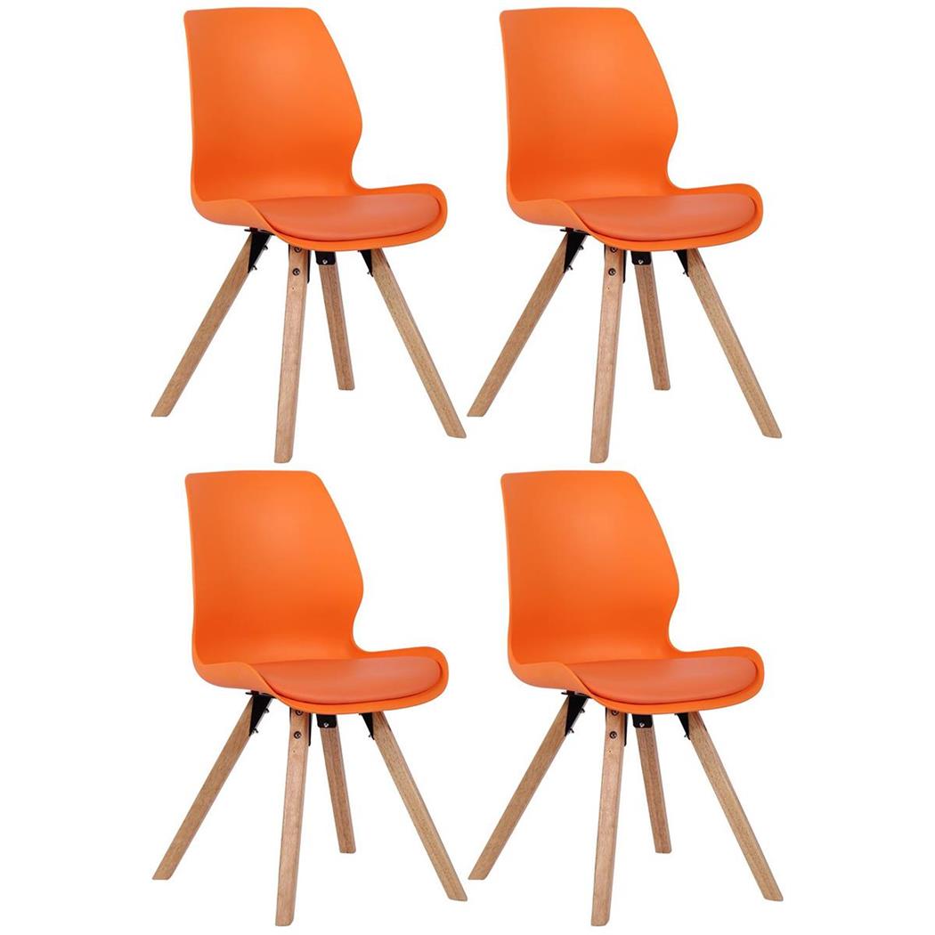 4er Set Besucherstuhl KALI, Stuhlbeine aus Buchenholz, bequem gepolsterte Sitzschale, Kunststoff, Farbe Orange