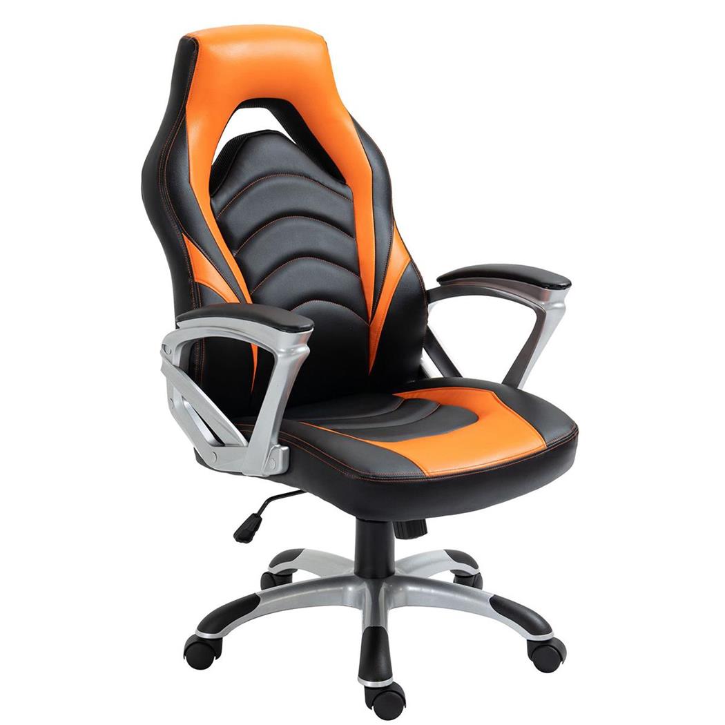 Gaming-Stuhl ALPHA, sportliches Design, Wippfunktion, Kunstlederbezug, Farbe Schwarz/ Orange