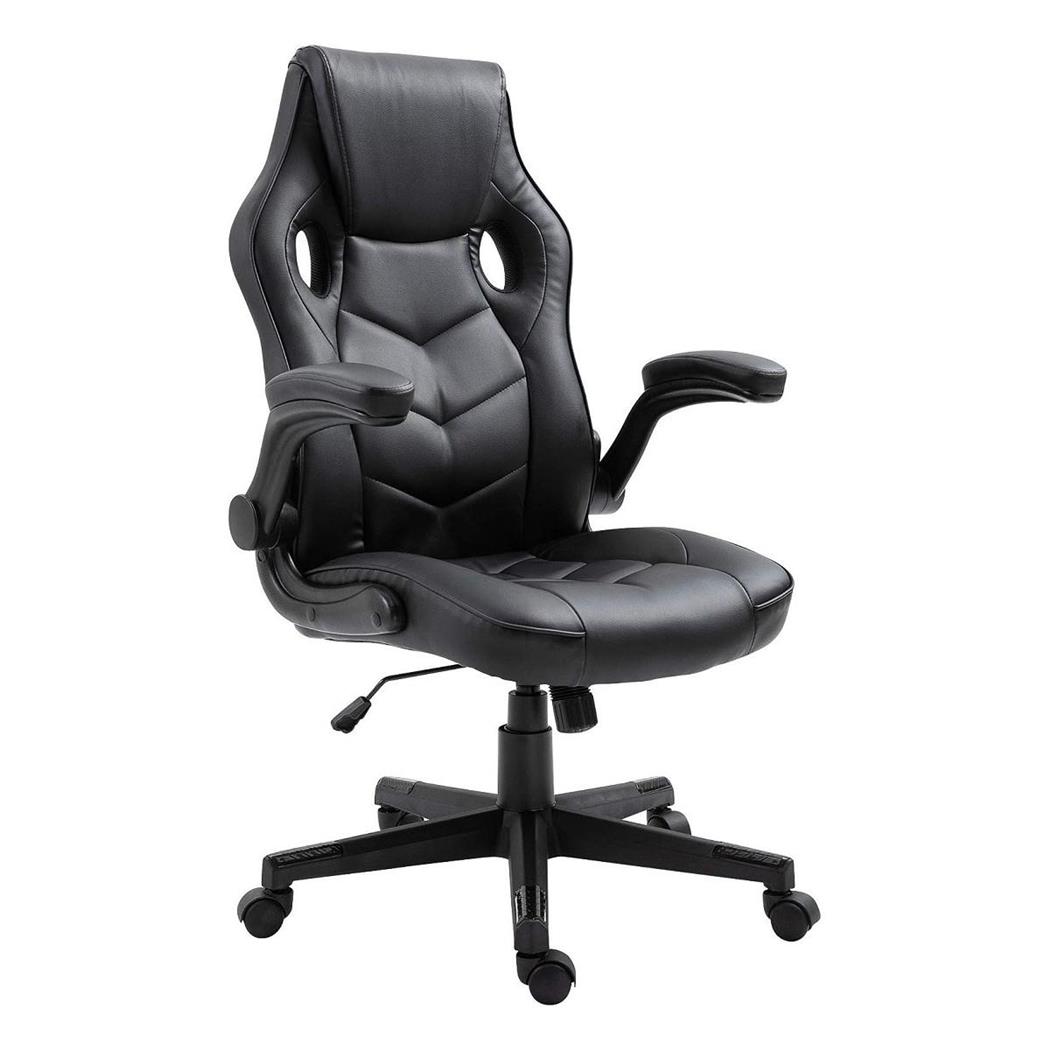 Gaming-Stuhl MAX, klappbare Armlehnen, Kunstlederbezug, Farbe Schwarz