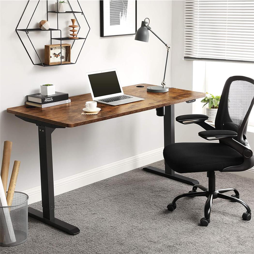 Schreibtisch MONFORTE, 70x140x73-114 cm, elektrisch höhenverstellbar, Metallgestell, MDF-Tischplatte, Farbe Rustik