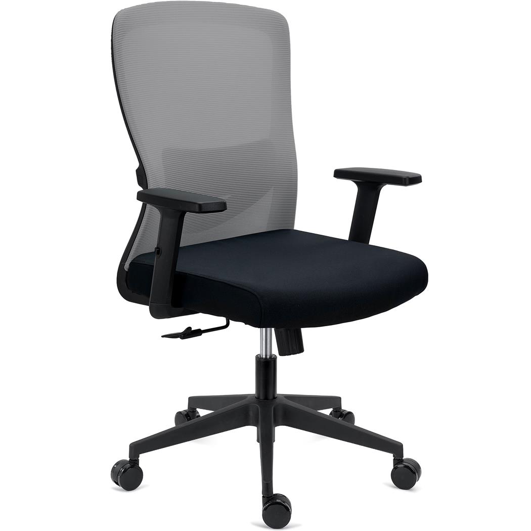 Ergonomischer Bürostuhl NOTE, verstellbare Lordosenstütze, 8h Nutzung, Netzstoff und Stoff, Grau