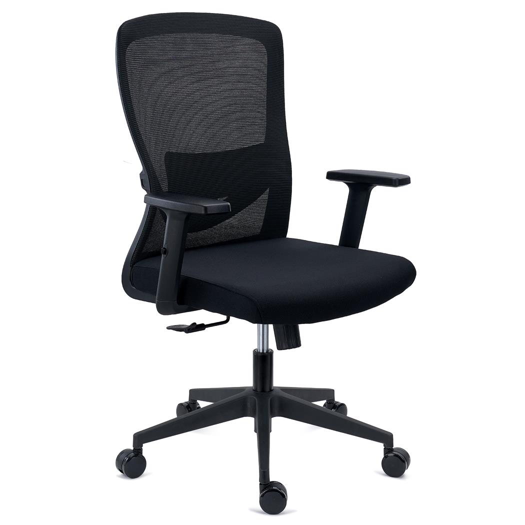 Ergonomischer Bürostuhl NOTE, verstellbare Lordosenstütze, 8h Nutzung, Netzstoff und Stoff, Schwarz